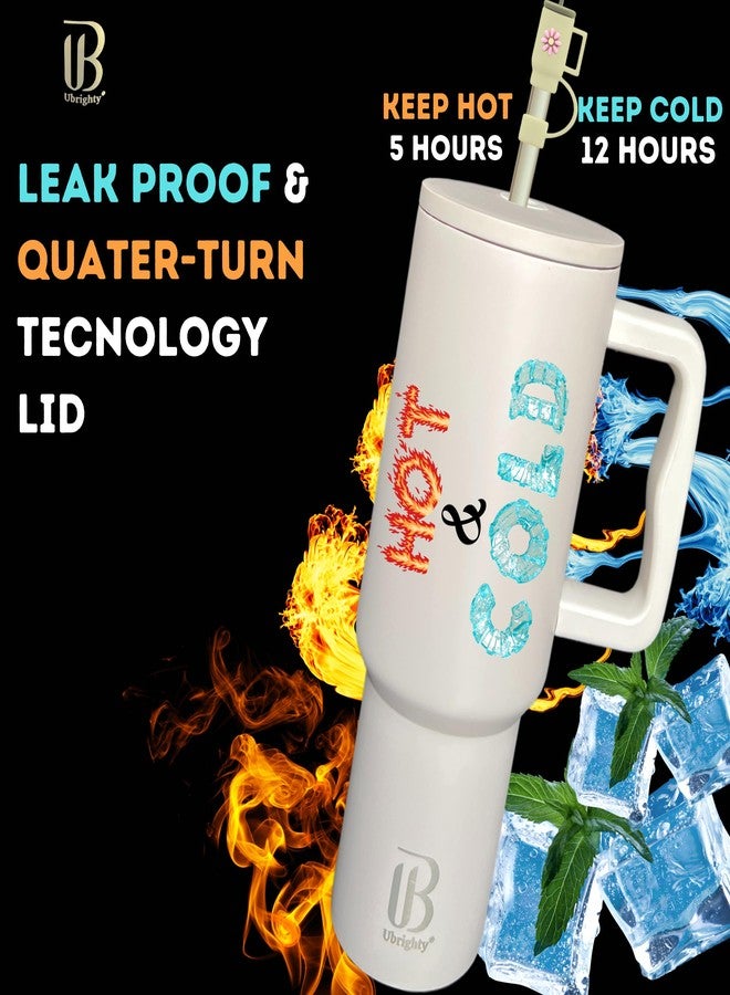Ubrighty Tumbler With Straw And Lid | Single Ps Sipper Bottle | 1200ML Stainless Steel Water Tumbler Insulated Hot And Cold With Handle Leak Proof Cup Cupholder For Gym office Travelling women (CREEM) - Image 4